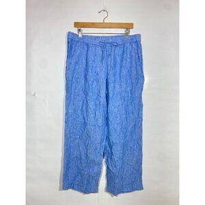 Talbots Women's Bright Blue Linen Wide Leg Drawstring Pants Size 16P Petite